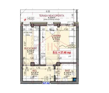 Apartament nou, 1 camera, se preda finisat. Urusagului din Floresti - foto 3