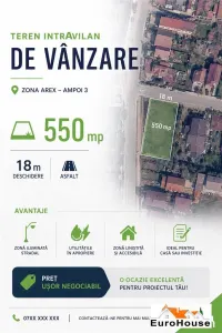 Teren Intravilan de Vanzare  Zona Arex, Ampoi 3 | 550 mp | 18 m Deschidere - Alba Iulia