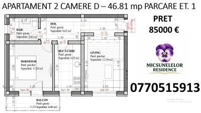 Capat CUG INTABULAT 2 camere  D et 1  47 mp  Lunca Cetatuii - foto 2