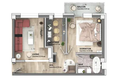 C3 Apartament 2 camere  D  50 mp  ASTORIA Lunca Cetatuii 2027 - foto 2