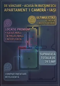 Apartament cu 1 camera de vanzare in Bucsinescu-bloc nou - Iasi