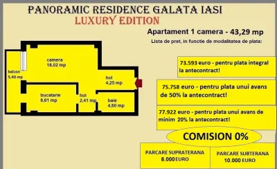 Apartament 1 camera de vanzare in Iasi, Galata, 43,29 mp, bloc nou - foto 2