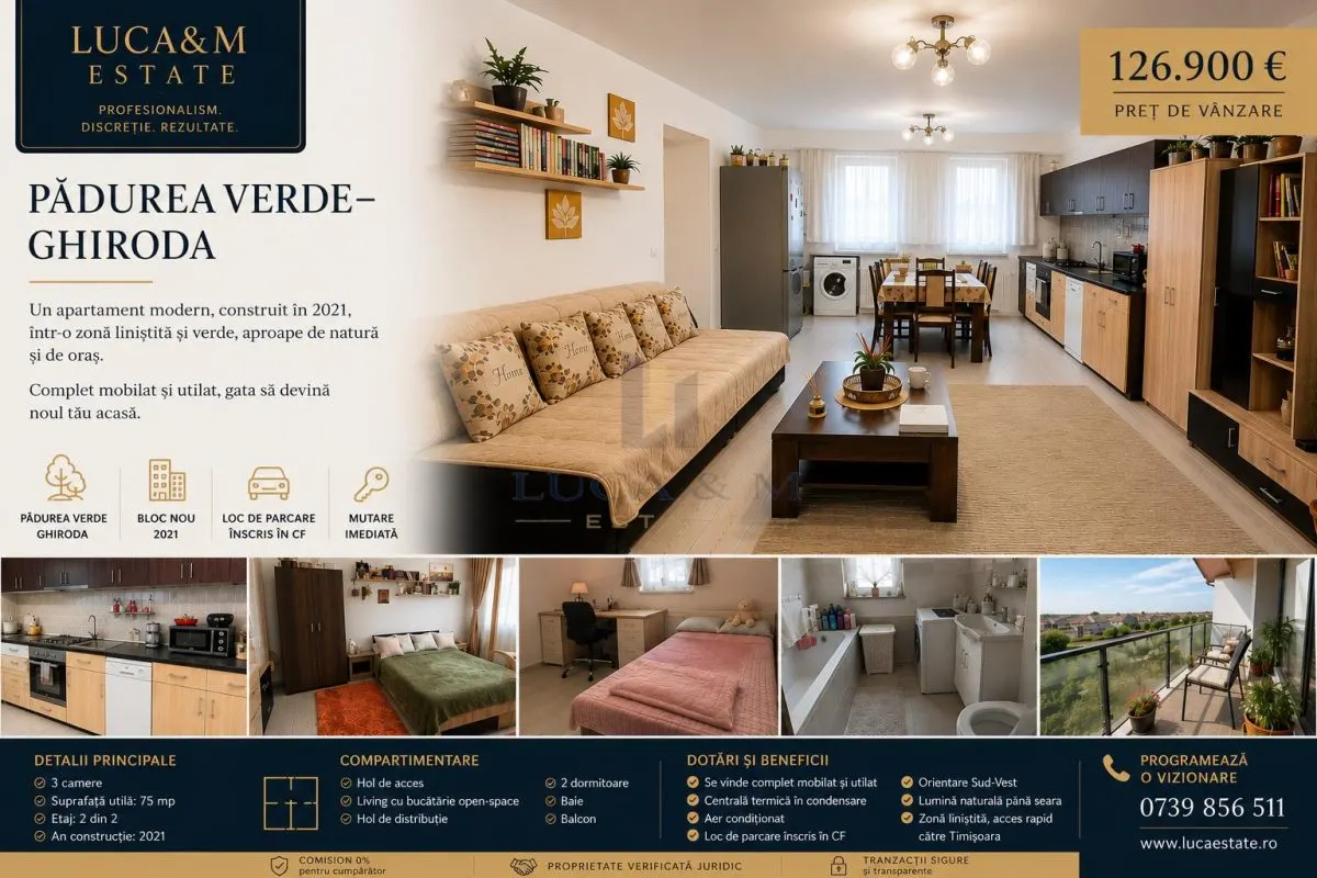 Apartament 3 camere , Padurea Verde – Ghiroda , 75 mp - foto 1