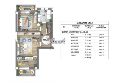 Ap.2 camere, SD, 58 mp, Bucium-Visan, 0% comision - foto 4