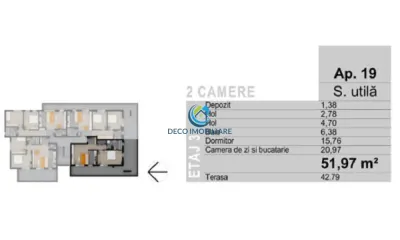 Apartament 2 camere cu terasa, bloc nou, Floresti, Muzeul Apei - foto 3