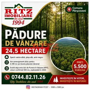 NOU ! Padure in S=24,5 ha de vanzare in Parscoveni, ideala INVESTITIE ! - Slatina