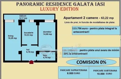 Apartament 2 camere de vanzare in Iasi, Galata, 63,22 mp, bloc cu lift - foto 2
