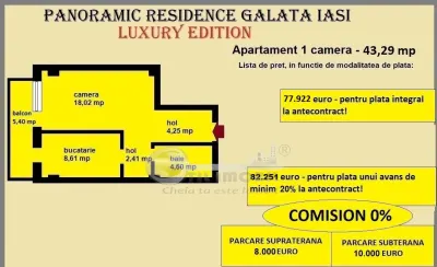 Apartament 1 camera de vanzare in Iasi, Galata, 43,29 mp, bloc nou - foto 2